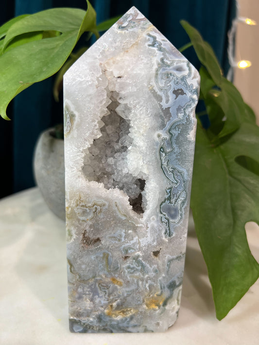 Moss Agate Druzy Tower