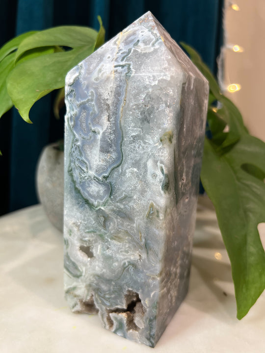 Moss Agate Druzy Tower