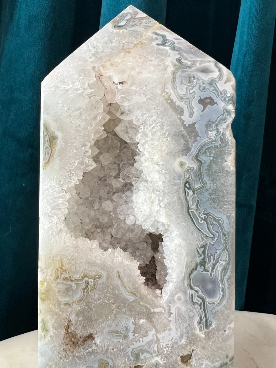 Moss Agate Druzy Tower